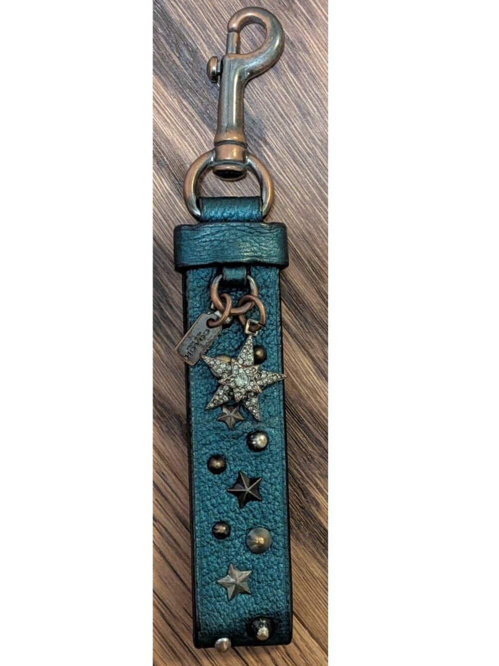 Rare HTF Coach metallic teal studded star loop charm